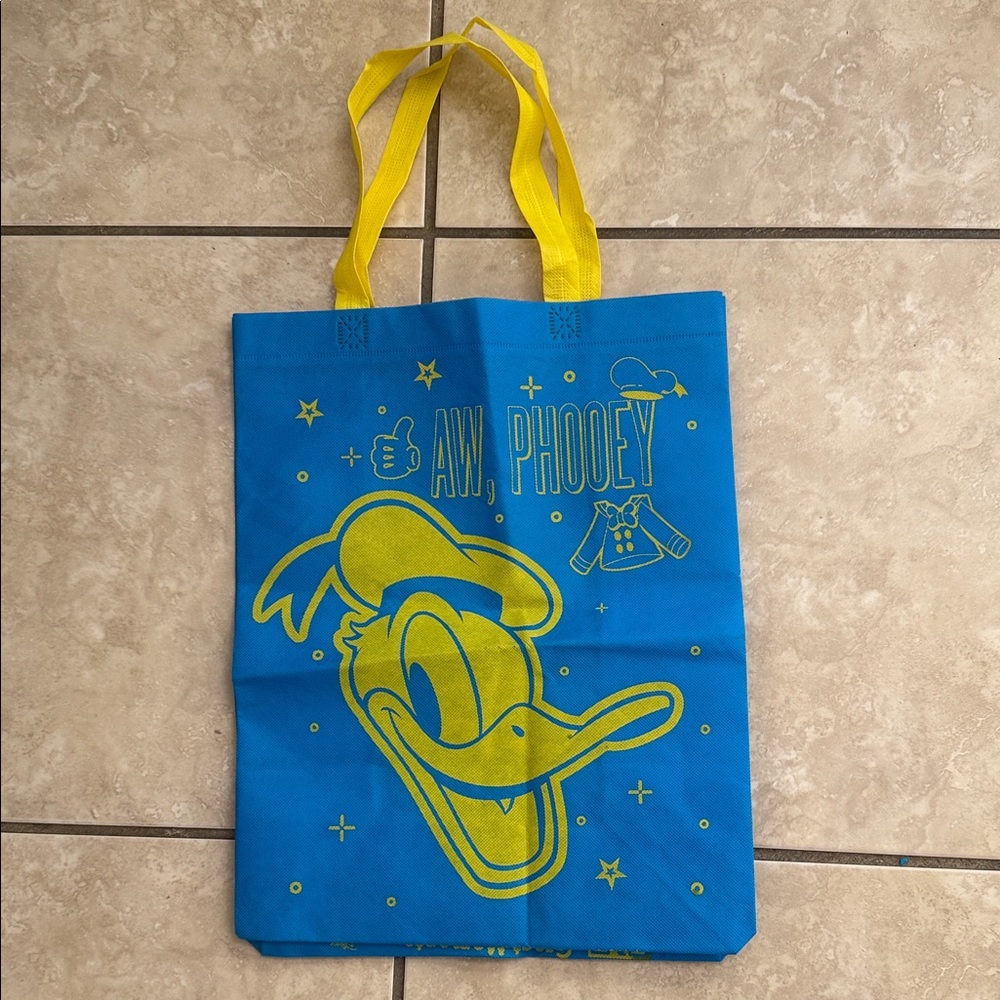 Blue Tote Bag with Yellow Donald Duck Cartoon Print